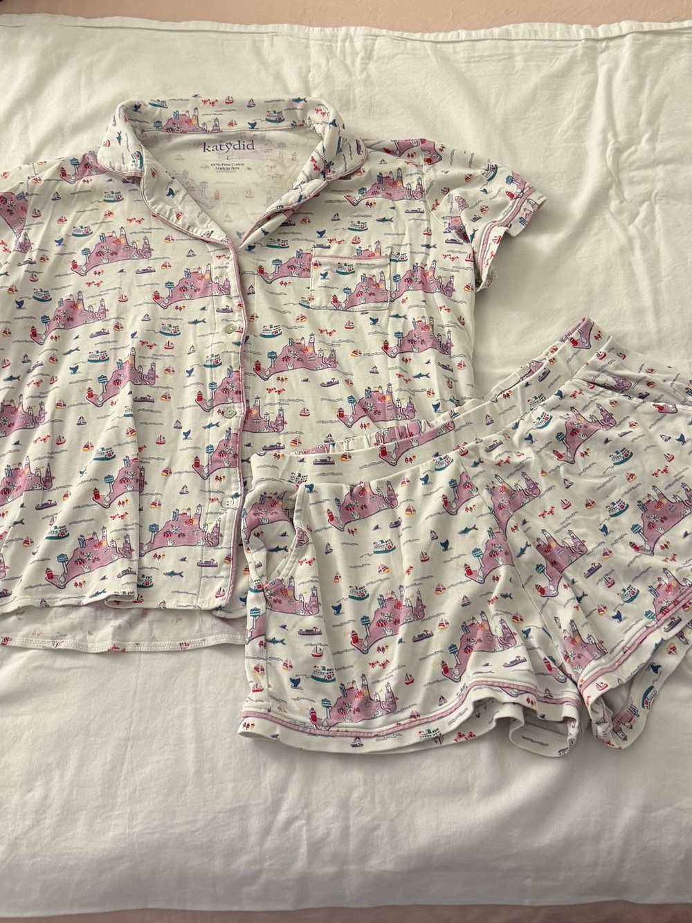 Katydid pink & white cotton pajama set size L